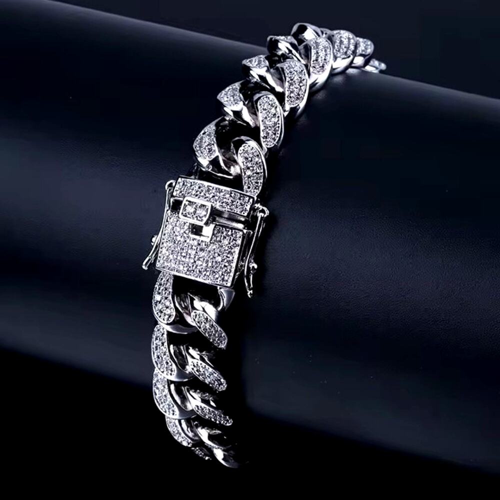 Silver Plated Bracelet 10 mm. x 8 in. CZ Diamond Men's Vtg Fashion Birthday Gift